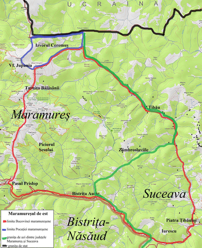 Harta Maramureșului de est (Bucovina și Pocuția maramureșene)